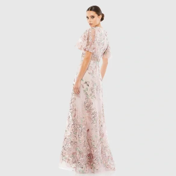 MAC DUGGAL Floral Embellished Short Sleeve Gown SIZE 18 ROSE PINK $498 #67880 - Picture 2 of 8